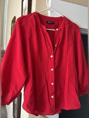 Madewell Red Button-Front Peasant Blouse